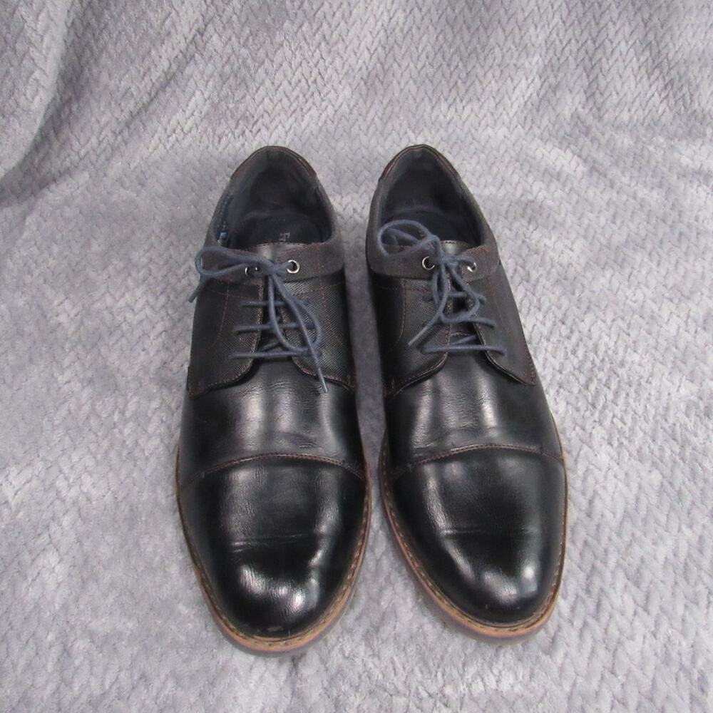 Freeman Men's Black Lace Up Derby Shoes Black/Blue Textured Trim Classic Sz. 13